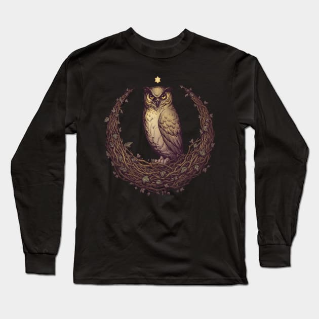 Owl Hedera Moon Long Sleeve T-Shirt by Medusa Dollmaker